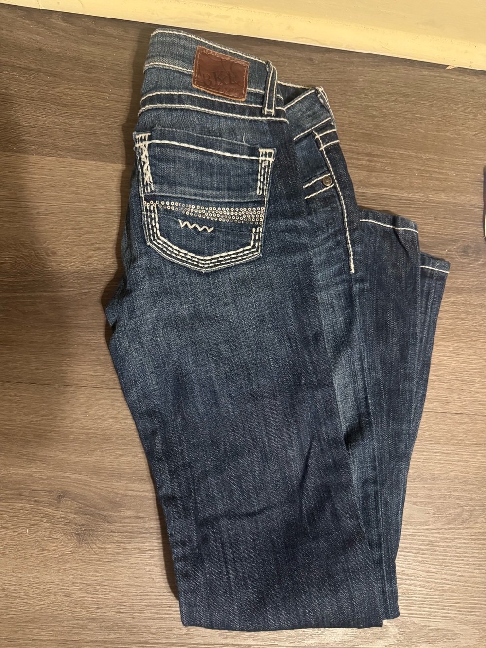 NWOT BKE Stella straight dark wash sequin stretch denim jeans - 25S